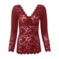 thumbnail image 3 of Gibobby Lencería de encaje Día de San Valentín Camisa de mujer Camisa de encaje sexy Ver a través de Casual Slim Fit Tops Bordado Malla transparente Encaje Manga larga To(Rojo, CH), 3 of 5