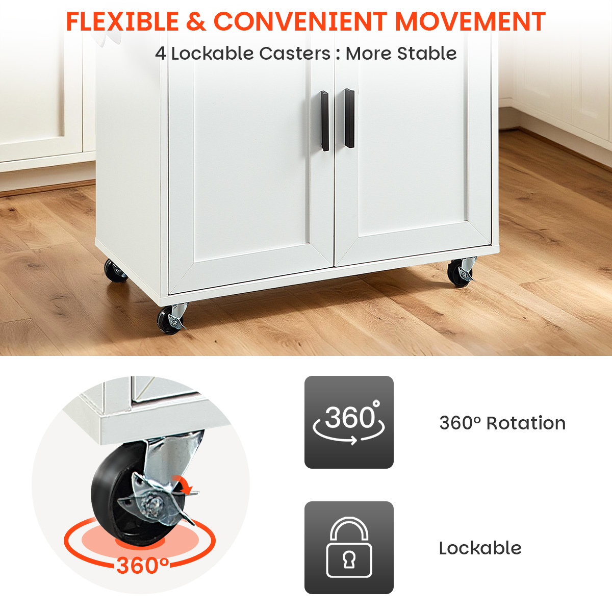 38-inch Rolling Kitchen Island Cart with Drop Leaf, Mobile Kitchen Center with Storage Cabinet, Drawer, Spice Rack and Towel Holder, White