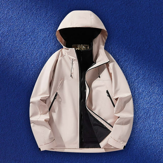 LOVZFMLL Jackets for Men's Solid Color Outdoor Climb Sport Run Pocket Zipper Long Sleeved Three-in-One Hooded