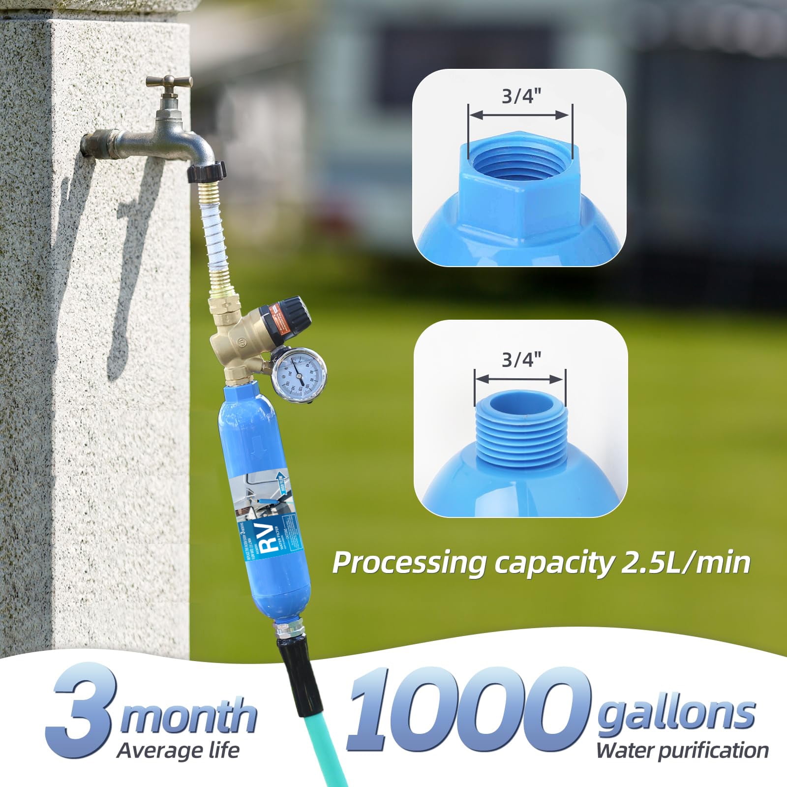 RV Inline Marine Water Filter, Reduces Chlorine, Bad Taste&Odor for RVs,NSF Certified with Flexible Hose Protector