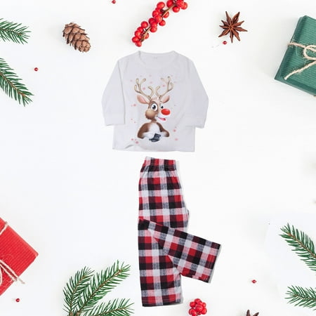 

Daqian Family Matching Pajamas Boys Girls Christmas Fashion Cute Lattice Elk Print Top Pants Suit Family Parent-child Wear Kid Family Christmas Pajamas Clearance White 11-12 Years