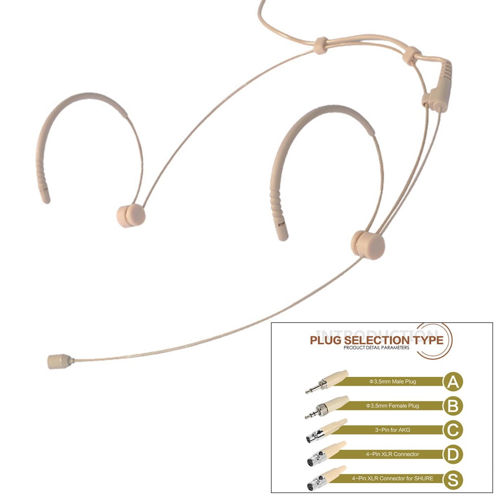 AFQH Adjustable Beige Double Earhook Headset Mic Headworn Microphone 3 Pin 4 Pin XLR For Shure Wireless Microphone With Cover