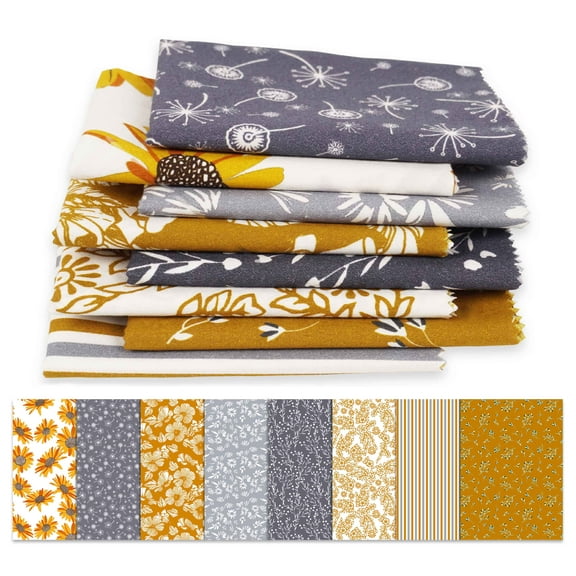 Soimoi 8 Pc Fat Quarter Bundle,Fern FloralPrint 18"x 22"DIY Patchwork-100% CottonPre-Cut Quilting Fabric Grey & Mustard