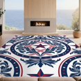 thumbnail image 2 of Design&I 4'x6' Washable Area Rug Scroll Border Leaves Striped Wreath Round Patriotic Botanical Playful Expressive for Dorm Room, Living Apartment, Flatweave Daily Traffic Ready, 2 of 7