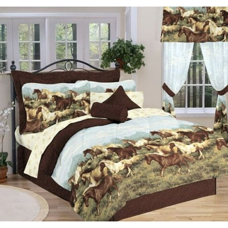 Country Farm Horses Running Queen Comforter Sheets Shams Bed