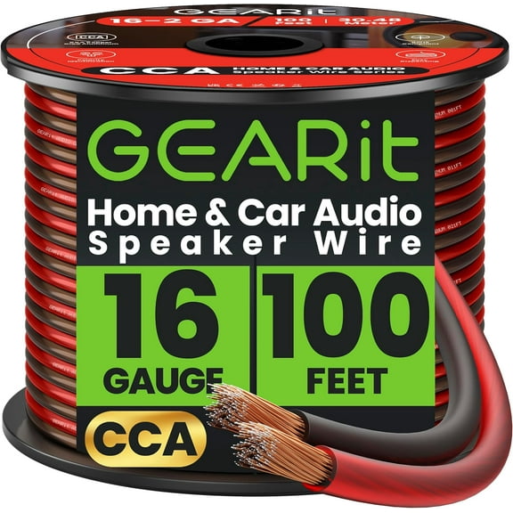 GEARit Pro Series 16AWG Speaker Wire, 16 Gauge Speaker Wire Cable (100 Feet / 30 Meters) Great Use for Home Theater Speakers and Car Speakers, Transparent Black/Red