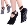 thumbnail image 1 of 2 pares de calcetines de agarre de yoga de cinco dedos para mujer, calcetines de agarre antideslizantes para pilates, perfectos para yoga, pilates, talla 5-10 (gris + negro), 1 of 5