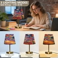 thumbnail image 3 of Modern Minimalist Cone Desk Lamp Antique Bronze Base & Linen Shade Bedside Table Lamp for Bedroom Living Room, Office, Dorm Colorful Flowers and Planets Medium, 3 of 7