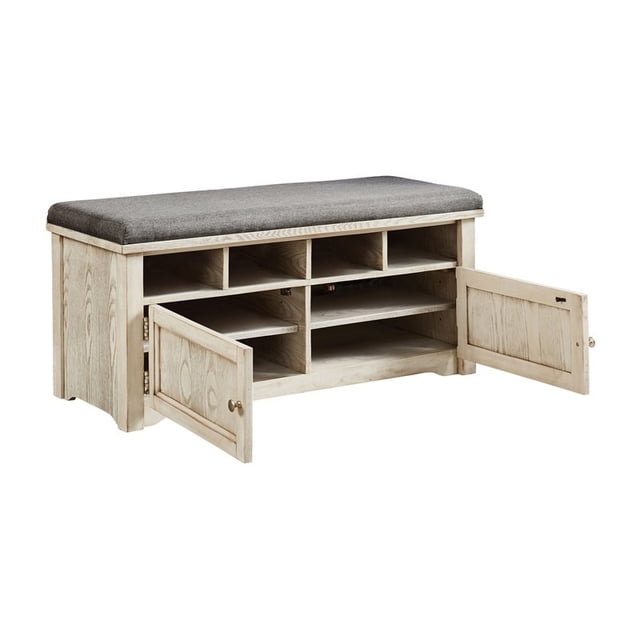 Furniture of America Budrow Transitional Wood Shoe Bench in Weathered White