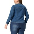 thumbnail image 4 of Agnes Orinda Women's Plus Size Long Sleeves Collarless Car Coat Denim Jacket 1X Light Blue, 4 of 9