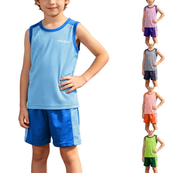 Boys Girls 2-13 Years Athletic 2 Piece Set Quick Dry Mesh Tank Top with Shorts Soccer Uniform Pink 12 Years