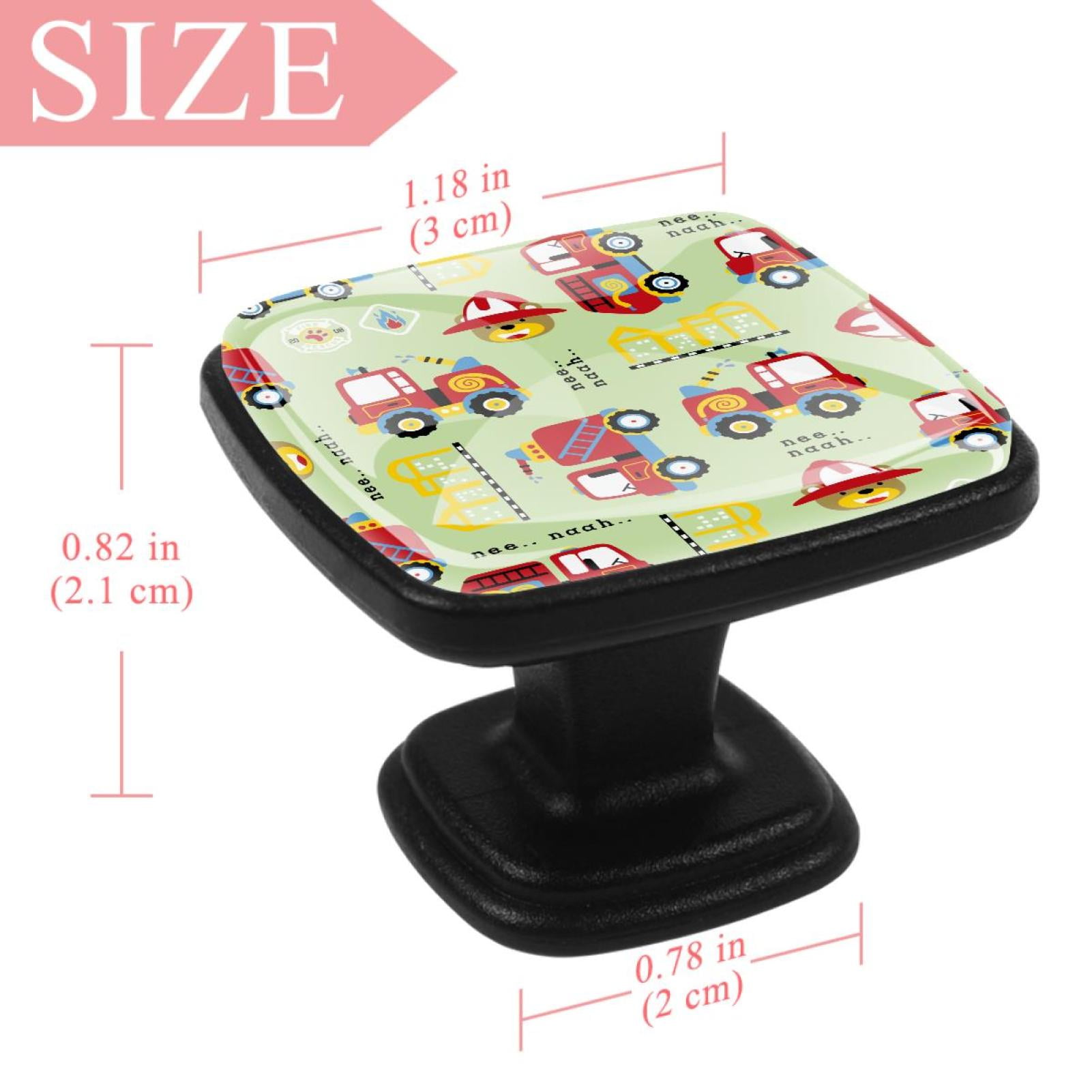 4 Pcs Square Cabinet Handle Cupboard Knob Drawer Pulls Handle Cartoon Fire Fighting Truck Drawer Knobs with Screws Furniture Decoration