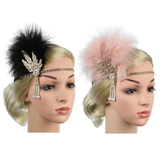 2 diademas de los años 20 para danza. negro rosa Salvador Diadema de aleta