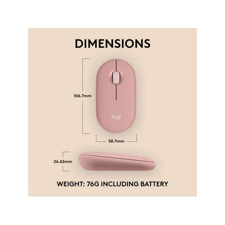 Logitech - Pebble Mouse 2 M350s Slim Lightweight Wireless Silent Ambidextrous Mouse with Customizable Buttons - Rose