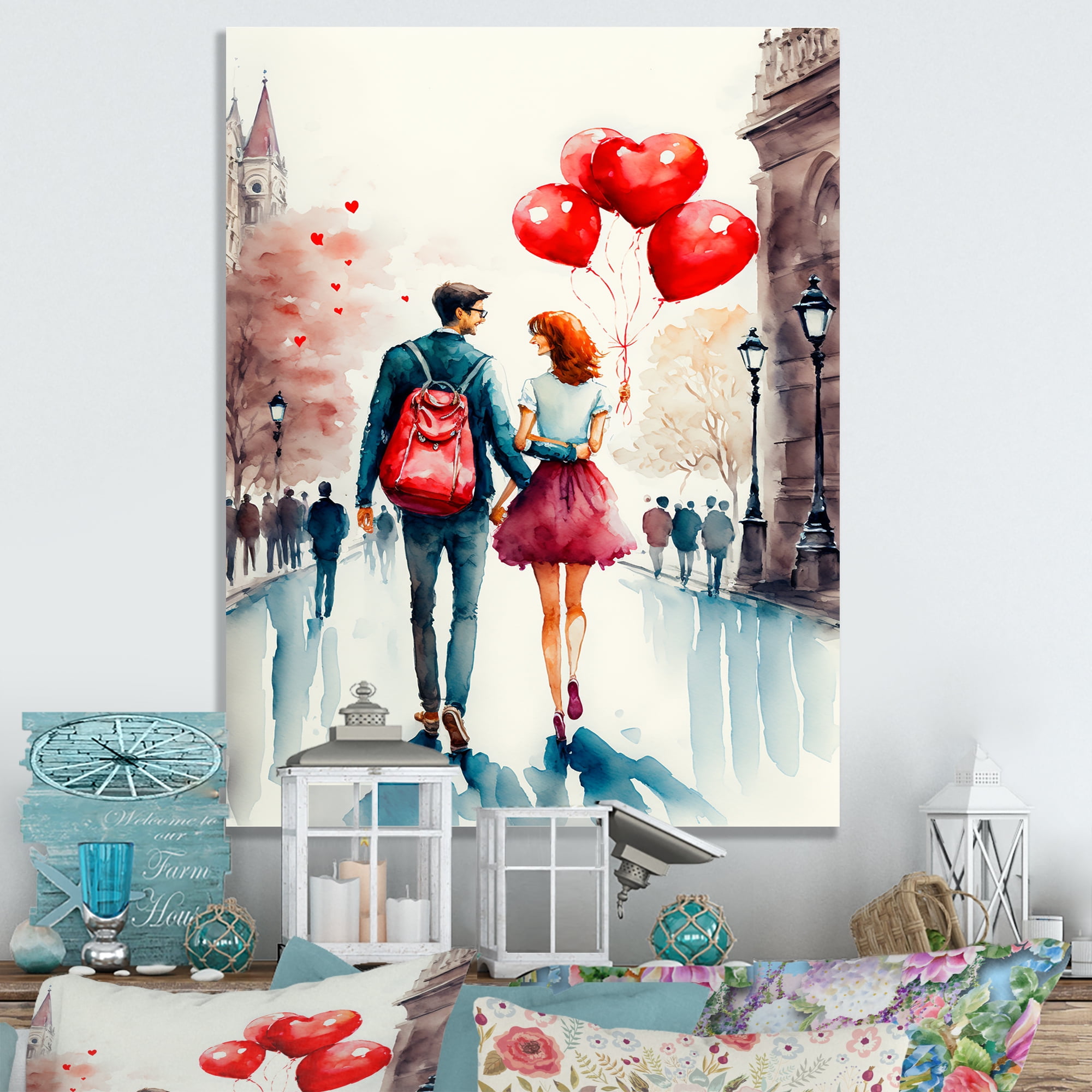 Designart Loving Couple Walking Outdoors Canvas Wall Art