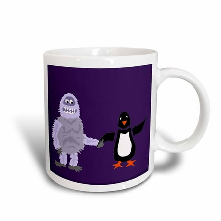 Ceramic Snowman - 3dRose Funny Abominable Snowman Holding Penguin Hand Love - Ceramic Mug, 15-ounce
