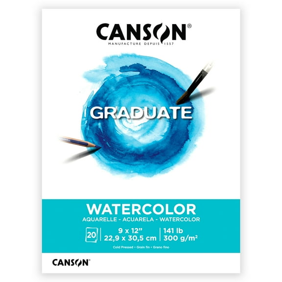 Canson Graduate Watercolor Paper Pad, Heavyweight 141lb/300gsm, 20 Sheets, White, 9x12 in, Art Students & Teens