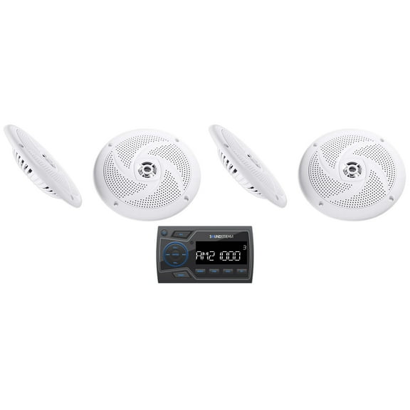 Soundstream MHU-32 Marine Boat ATV/UTV Bluetooth Receiver 4) White 6.5" Speakers