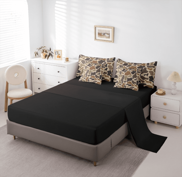 Manfei Deer Bear Camo 7pcs Queen Bedding Set - Brown Vintage Hunting Animal Style