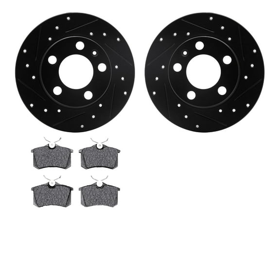 Dynamic Friction Company Rear Brake Rotors-Drilled and Slotted-Black with 5000 Advanced Brake Pads 8502-74035
