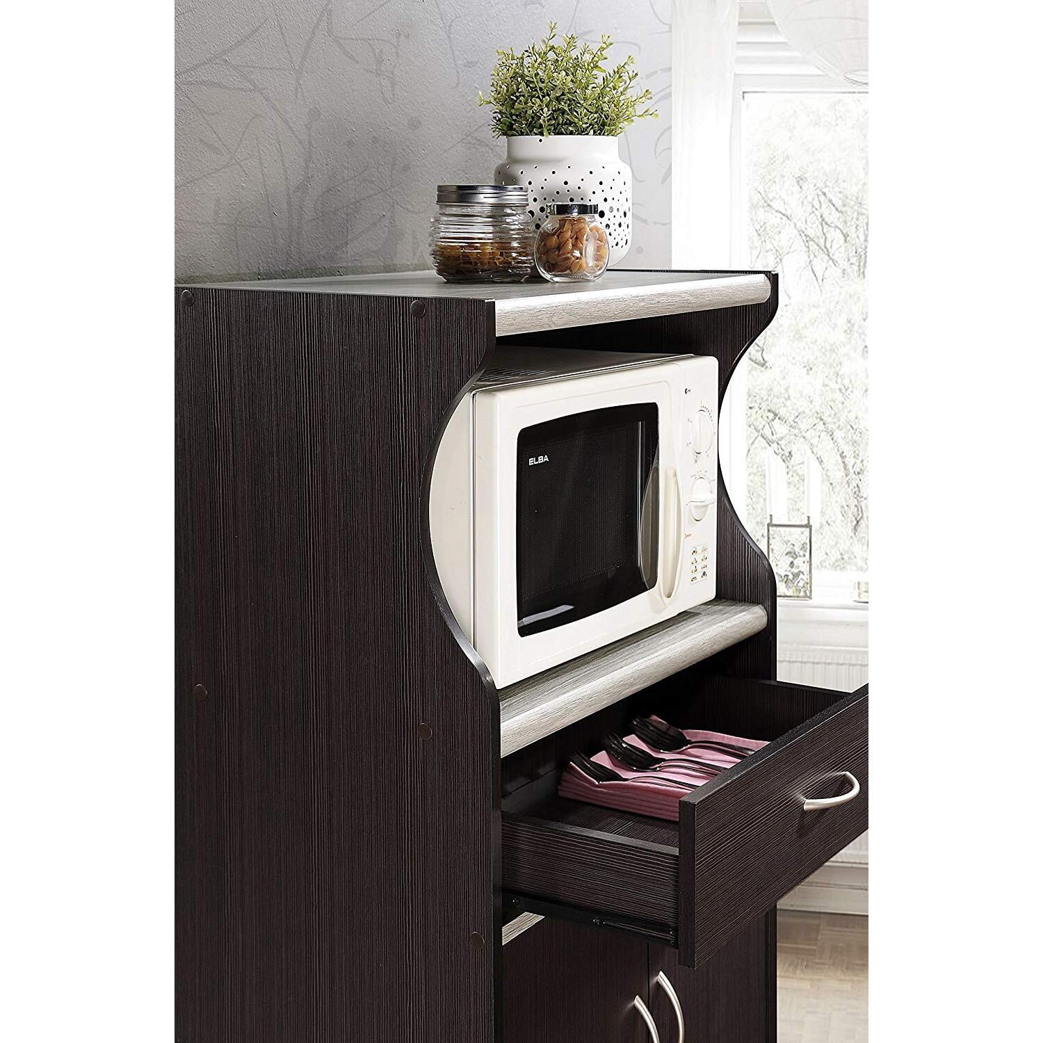 Microwave Cart Kitchen Storage - Rolling Utility Cart with Drawer & Shelves - Modern Kitchen Island Cabinet