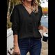 thumbnail image 4 of Camisetas de Larga para Mujer, Blusas Tipo Túnica con Cuello en V, Elegantes, Informales, Acanaladas, Holgadas y Cómodas, para . Negro XL, 4 of 7