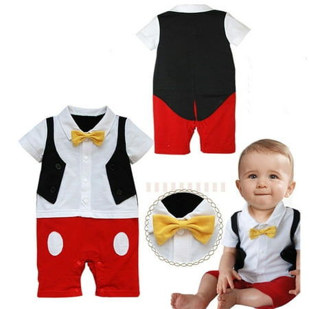 Baby Boy 3D Bow Ties Mickey Mouse Photo Props Rompers Jumpsuit Onesie Outfits Set