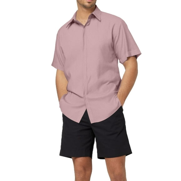 2025 Men Shirts Men's Linen Short Sleeved Zipper Shirts Men T Shirt Loose Undershirt Print Solid Color Short Sleeved Mens Bodysuit Romper Cotton Linen Shirt for Men Beach Plus Size