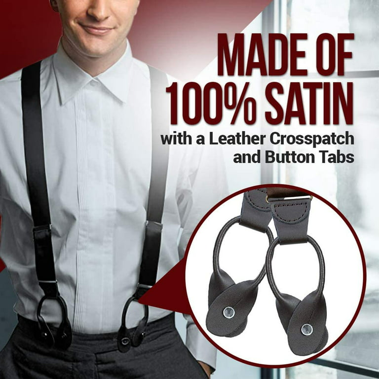 Hold'Em 100% Silk Suspenders For Men Y - Back Fancy Solid Button End Dress  Suspender Made in USA Many Colors and Designs Perfect for Tuxedo - Gray 