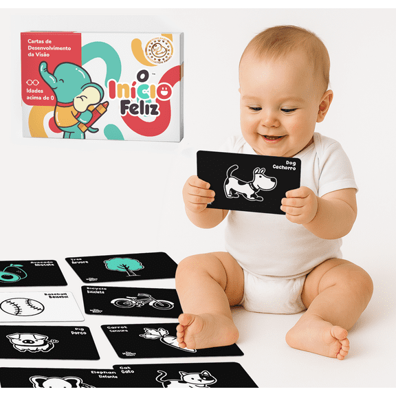 The Happy Start High Contrast Vision Flash Cards, 23 Count, 1 Pack (English & Portuguese)