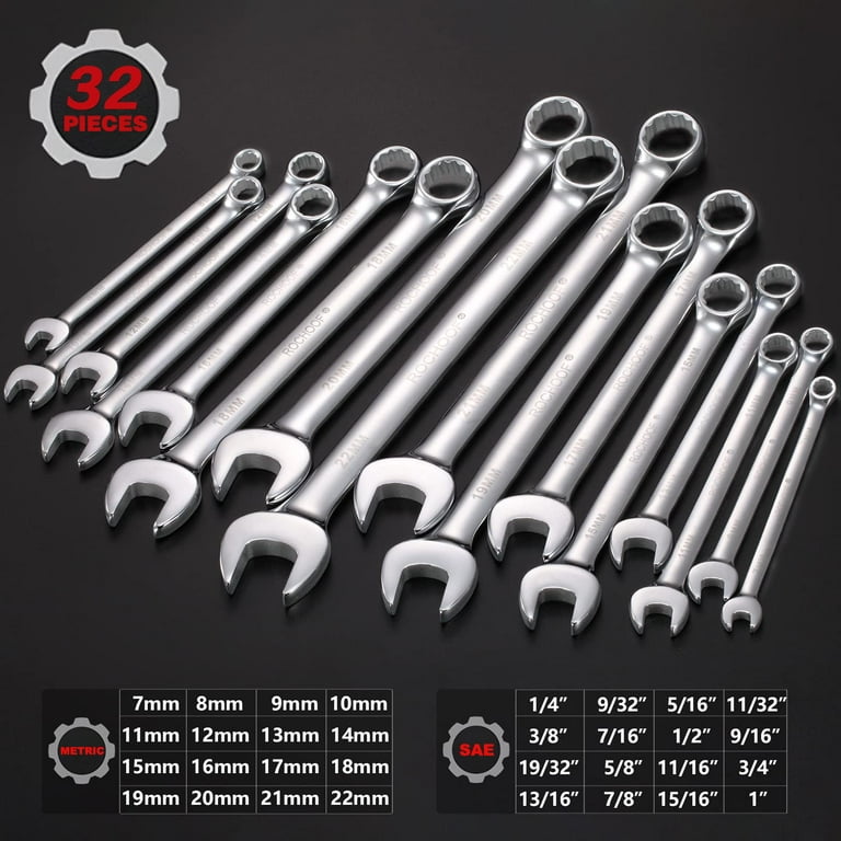Combination Wrench Set 32 Piece Chrome Vanadium Steel Wrench Set