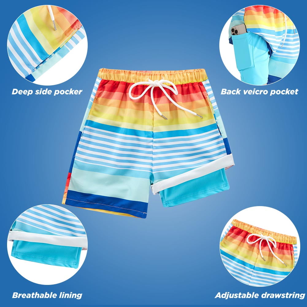 URMAGIC Boys Swim Trunks with Boxer Brief Liner Compression Anti Chafe Swimming Shorts Stretchy UPF Quick Dry Swimsuit 5-16 Years