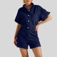 thumbnail image 2 of SRZYMJ Athletic Women's Jumpsuit Stylish Women's Denim Jumpsuit Casual Summer Short Sleeve Romper Featuring Functional Pockets And Comfortable Straight Leg, 2 of 5