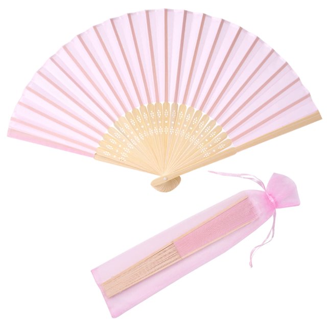 Hand Fan SL Crafts - Tela de seda imitada (bambú, 24 unidades), color rosa