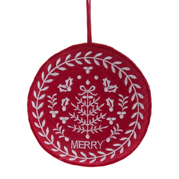 Red and White Merry Embroidered Christmas Ornament, 4", by Holiday Time