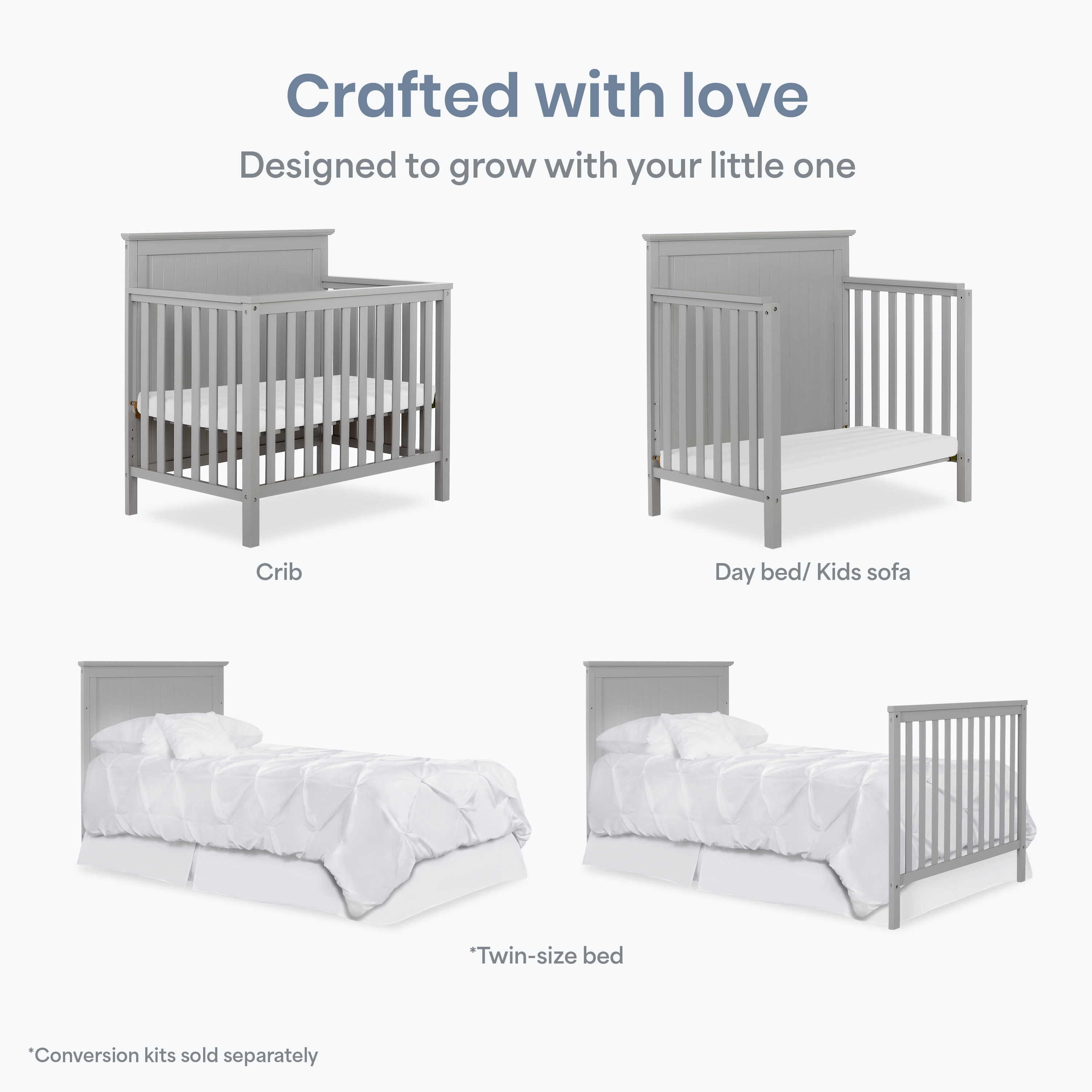 Dream On Me Ava 4-in-1 Convertible Mini Crib, Pebble Grey