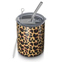 Leopard 12oz Stainless Steel Coffee Mug – Double-Wall Insulated Cup with Spill-Resistant Lid, 360° Full-Print Design, Keeps Drinks Hot & Cold for Home, Office, Travel,Thanksgiving,Christmas