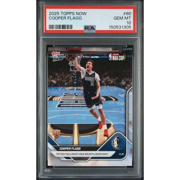 Graded 2025 Topps Now Cooper Flagg #60 Rookie RC Basketball Card PSA 10 Gem Mint