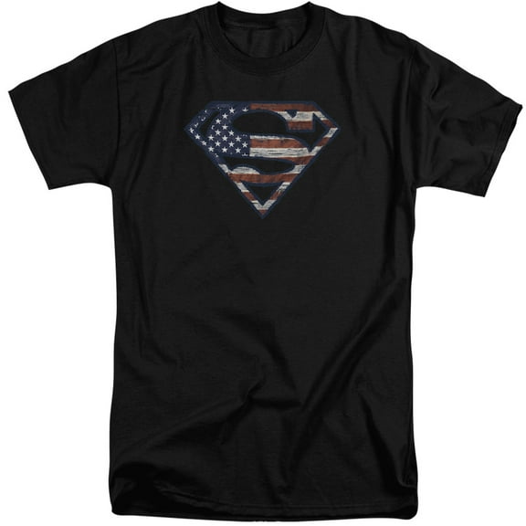 Superman Wartorn Flag Adult Tall T-Shirt Black