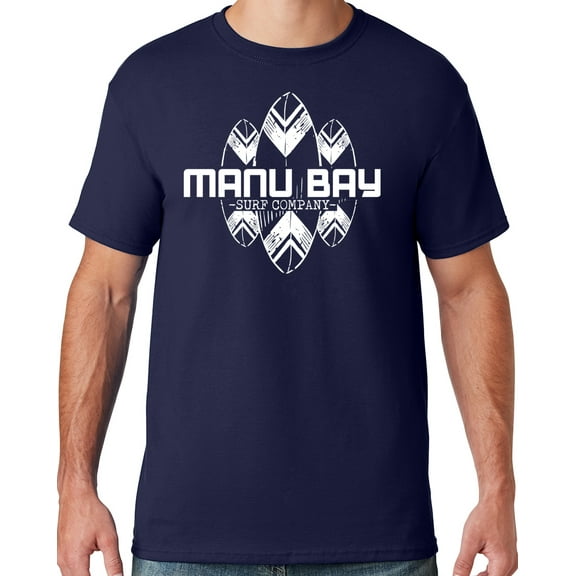 Mens Manu Bay Surf Company WHITE SURFBOARDS T-shirt, Large Navy Blue
