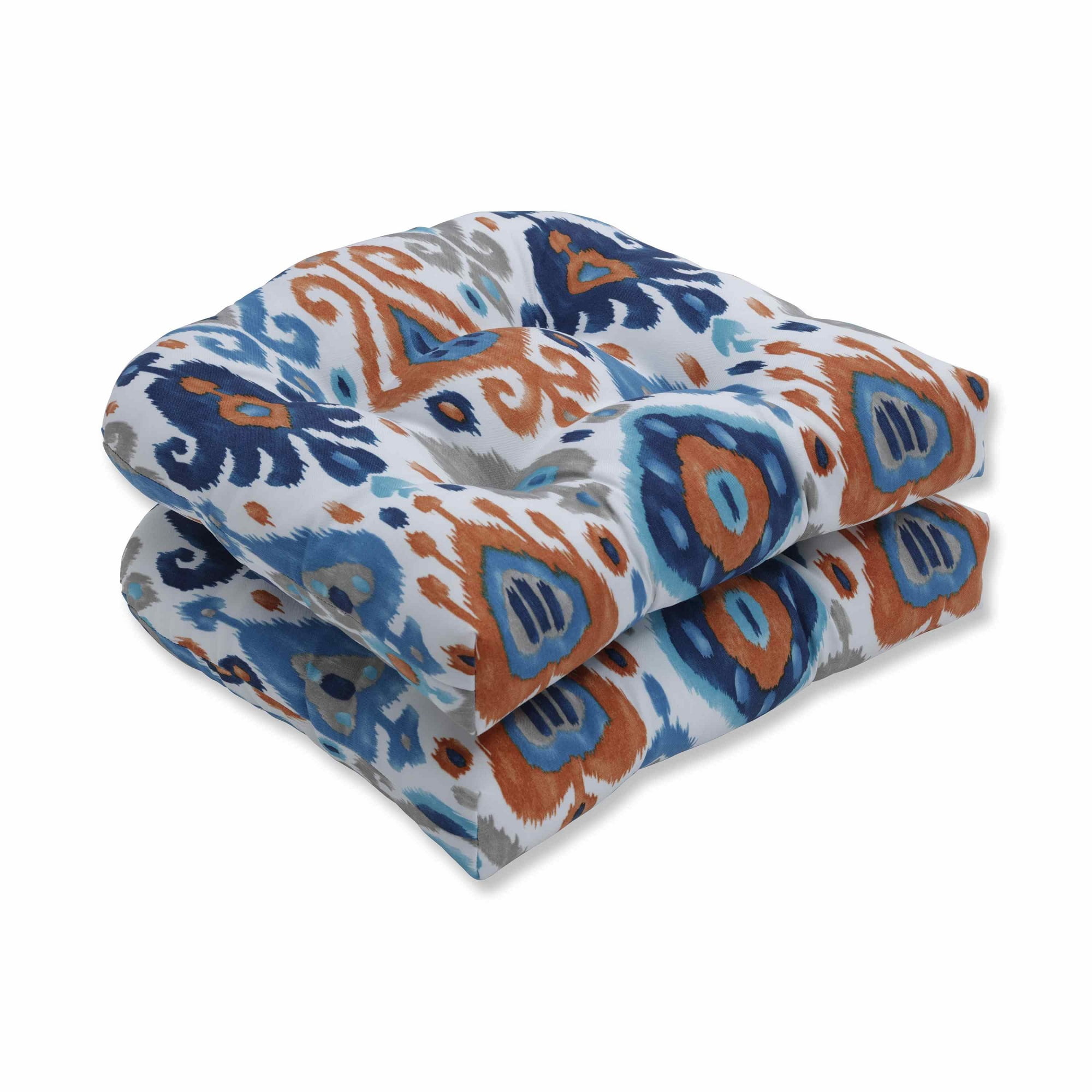 Set of 2 Subtly Colored Ikat Pattern Outdoor Patio Wicker Loveseat