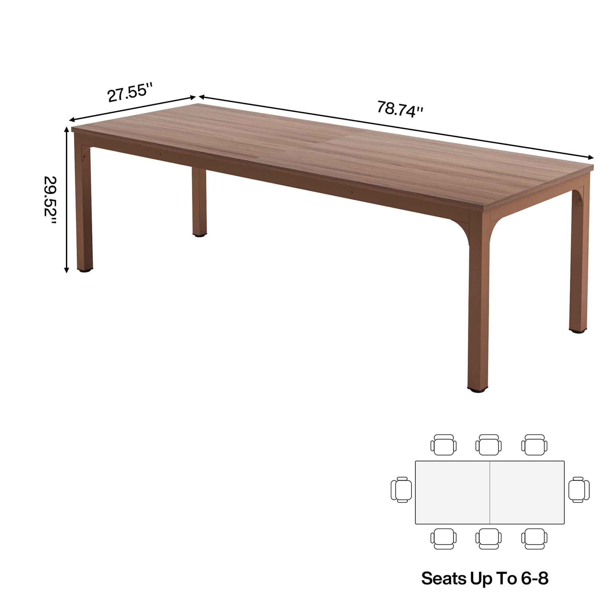 MAYEERTY 78.7 Inch Dining Table, 6-8 Seater Rectangular Table with 25mm MDF Board & Heavy Duty Metal Frame