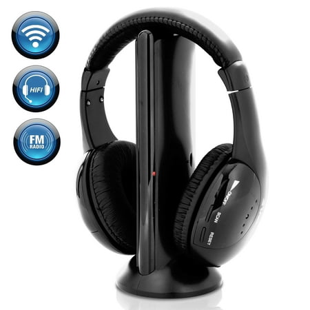 Stereo Wireless Over Ear Headphones - Hi-fi Headphone Professional Black Monitor Headset with 30m Range, Noise Isolation Padding, Microphone - TV, Computer, Gaming Console iPod Phone - (Best Wireless Computer Gaming Headset)