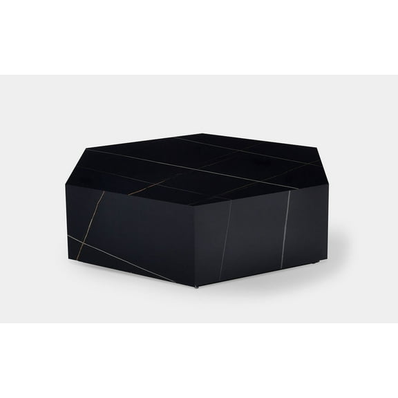Mofit Home, Caspian Sintered Stone Hexagon Coffee Table, Black, 1pc, Modern, Elegant, living room, Furniture for living room.