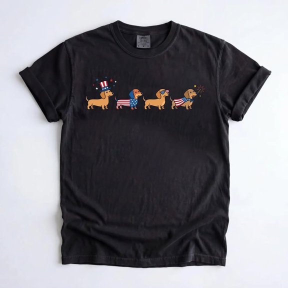 Patriotic Dachshund Shirt, 4th of July Wiener Dog T-Shirt, American Flag Doxie Graphic Tee, Dog Lover Gift