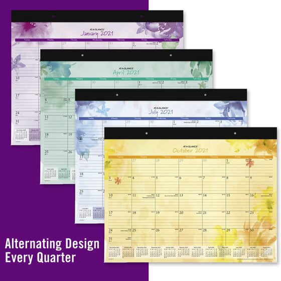 AT-A-GLANCE Beautiful Day 13-Month Monthly Desk Pad Calendar, 21 3/4" x 17", January 2021 to January 2022 - SK38-704-21