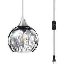Kiven Plug in Pendant Light, Farmhouse Hanging Light Fixture with Grey Glass Globe, E26 Socket Dimmable Pendant Light for Bedroom Hallway Kitchen