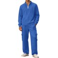 thumbnail image 3 of Hearthz Men 2 Piece Sweatsuits Sets Winter Fleece Quarter-Zip Hoodie Jacket Sweatsuits Cargo Pants Elastic Waisted Straight Leg Mens Sweatsuits, 3 of 10
