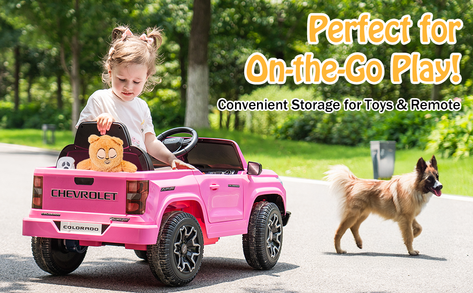 UBesGoo 12V Licensed Chevrolet Colorado Kids Ride on Car, Battery Powered Ride on Toys Truck with Remote Control, Pink
