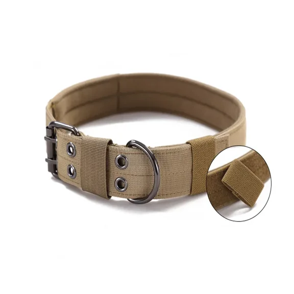 2 Inch Wide Tactical Dog Collar Heavy Duty Nylon K9 Military Style Training Collar with Metal Buckle Adjustable Large Dog Collar Brown XL
